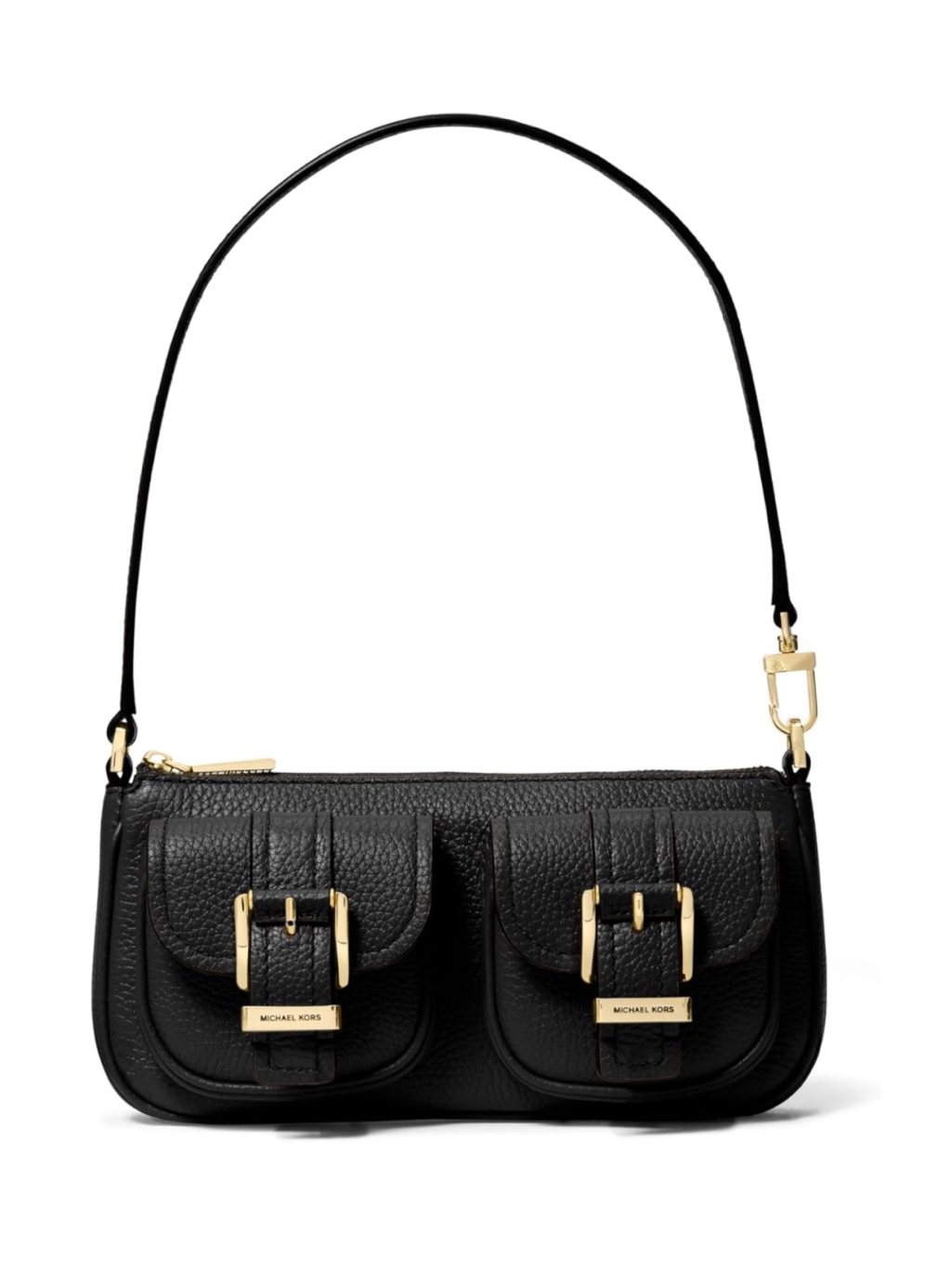 Michael Kors Black Zoe Pebbled Leather Shoulder Bag With Gold Buckles - New